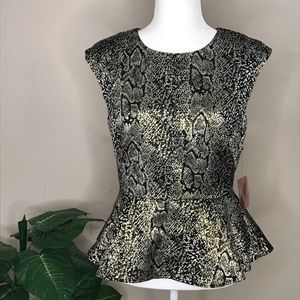 Forever 21 Black and Gold Brocade Peplum Top